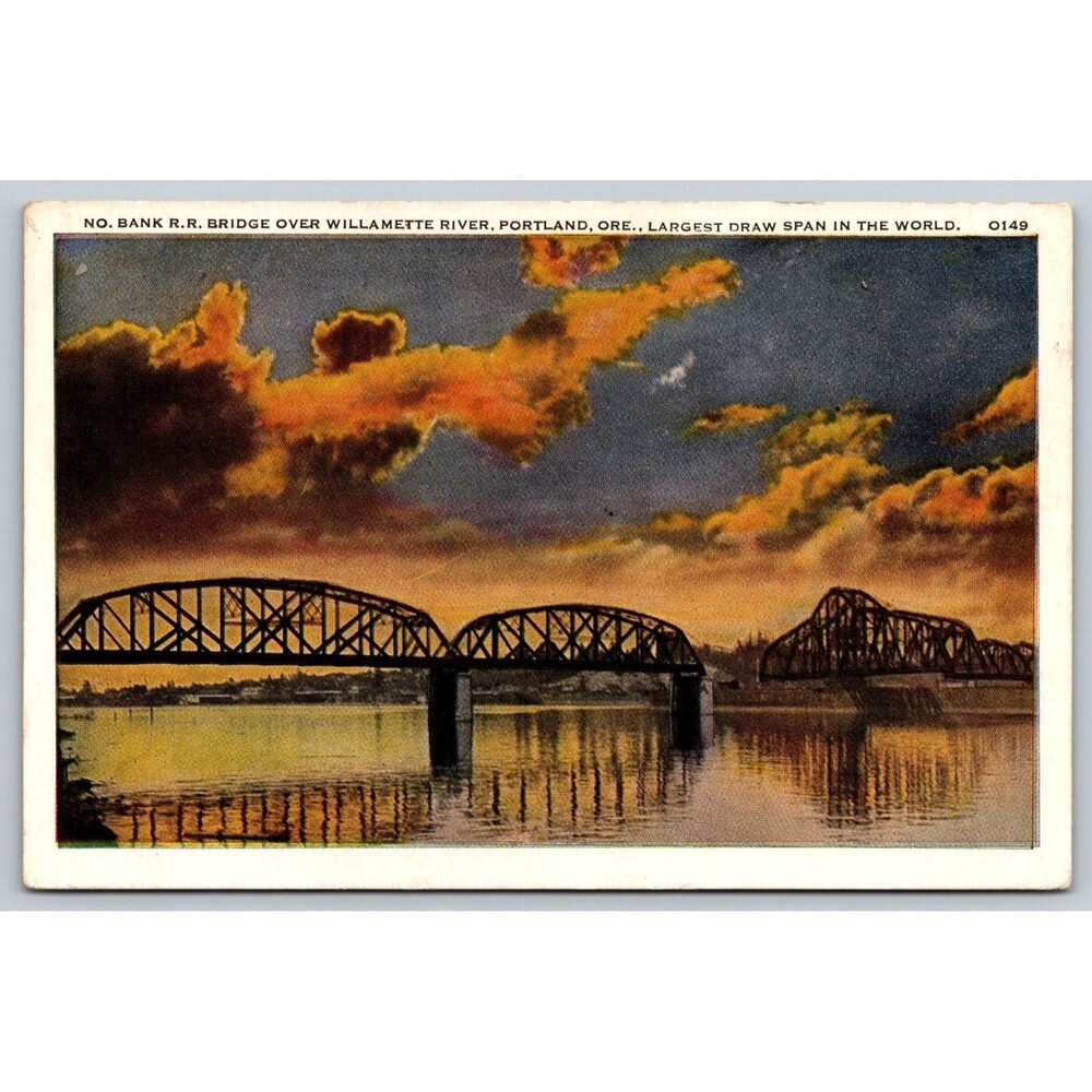Vintage Portland OR North Bank RR Bridge Willamette River Postcard 1910s PNC